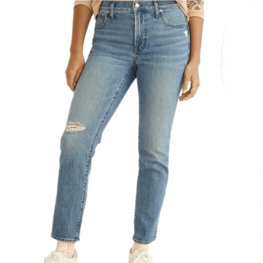 Madewell Perfect Vintage Straight Jean Medium wash Stretch Distressed Size 28